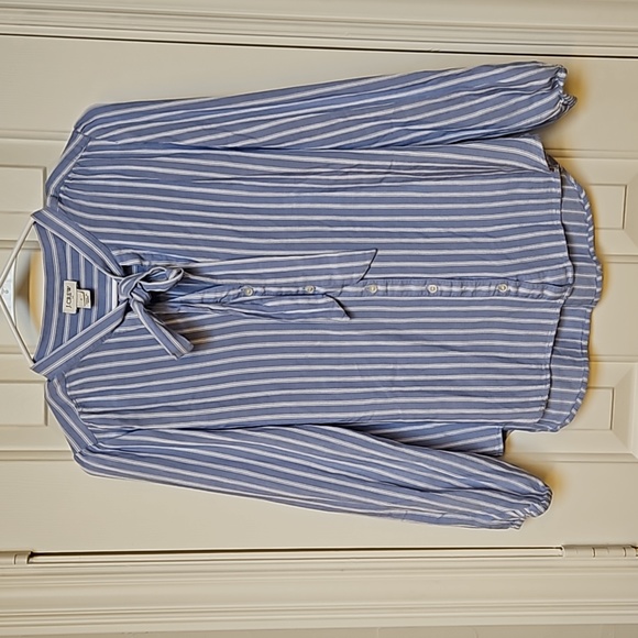 J. Crew Tops - EUC J.Crew Blue and White Button-down Shirt with Tie Neck Detail, Super Soft